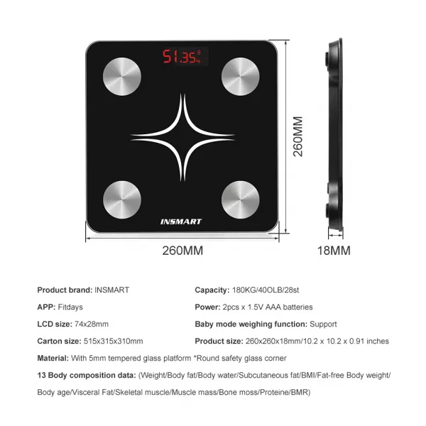 Insmart Digital Smart Scale, Bluetooth - Image 12