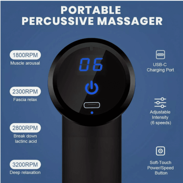 Massage Gun with 4 Heads, Portable Electric Body Massage with LED Touch Screen - Image 5