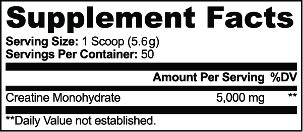 Tenacity Fitness Women's Creatine Monohydrate Supplement Facts Label