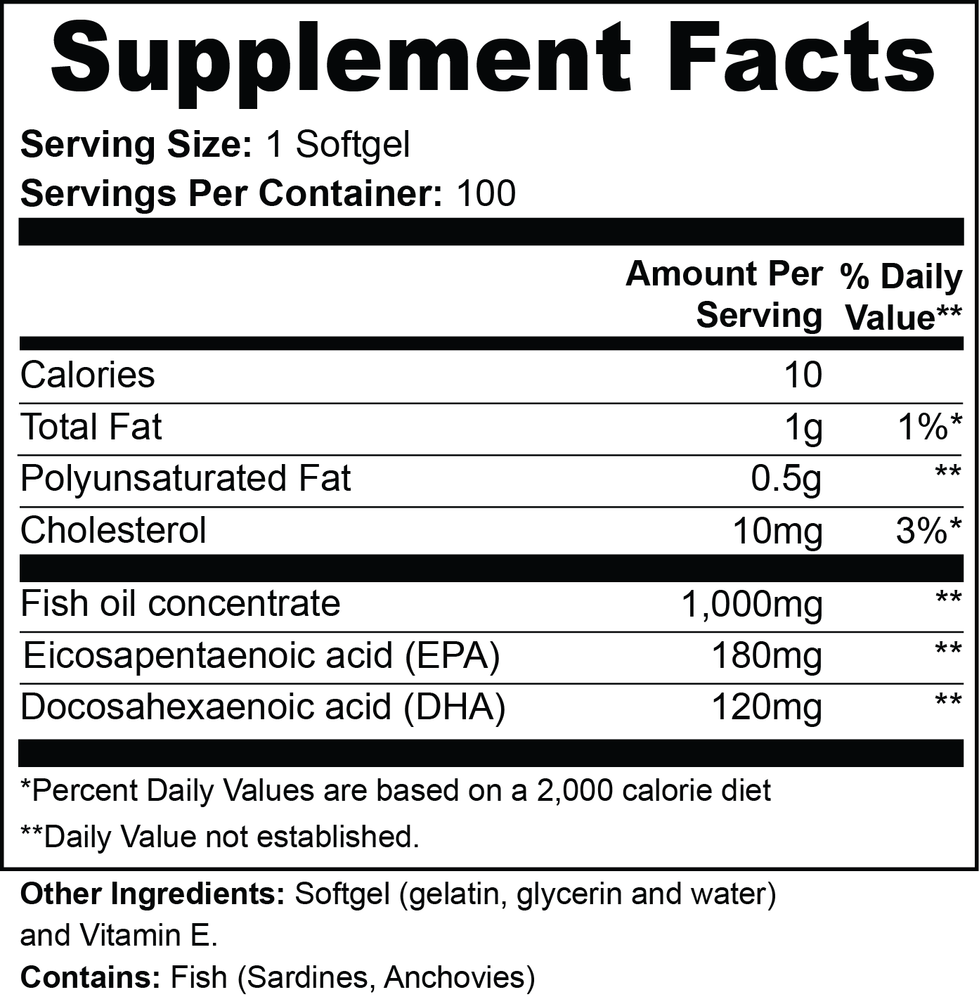 Omega-3 Supplement Facts Label