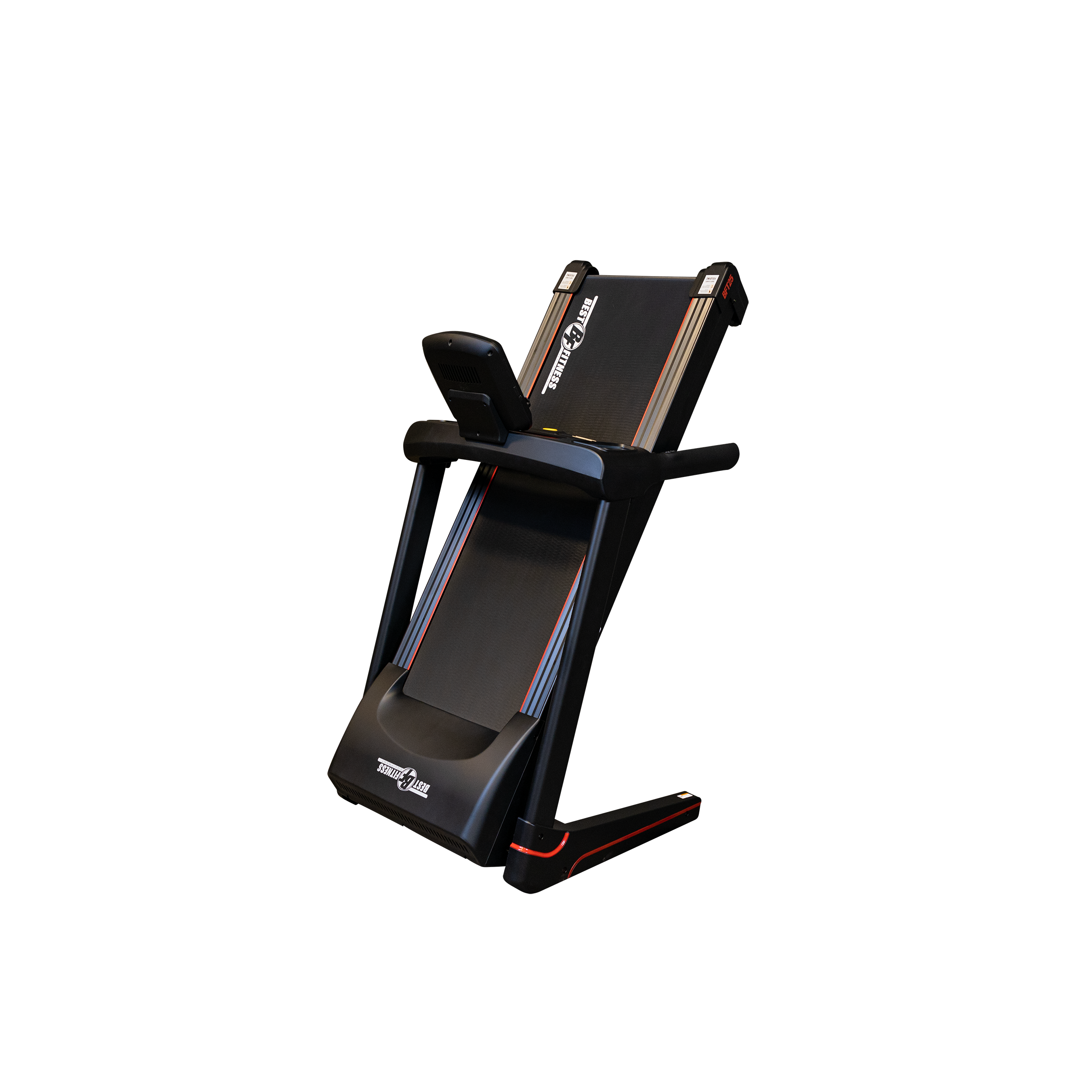 Best Fitness BFT25 folding treadmill in compact storage position