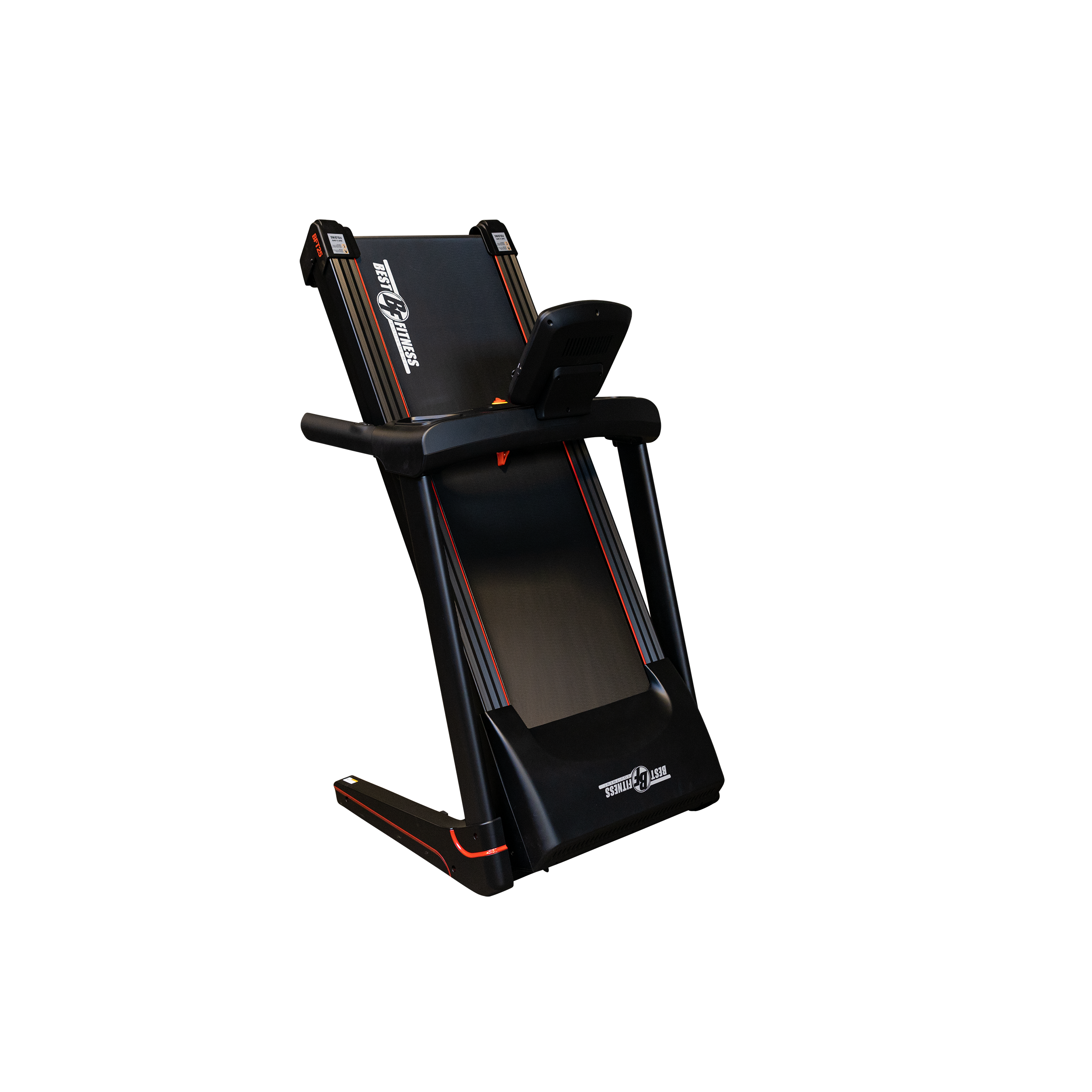 Body-Solid BFT25 treadmill folded upright for home storage
