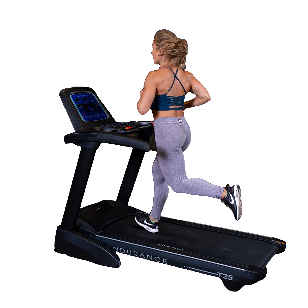 Body-Solid T25 Folding Treadmill Woman Running