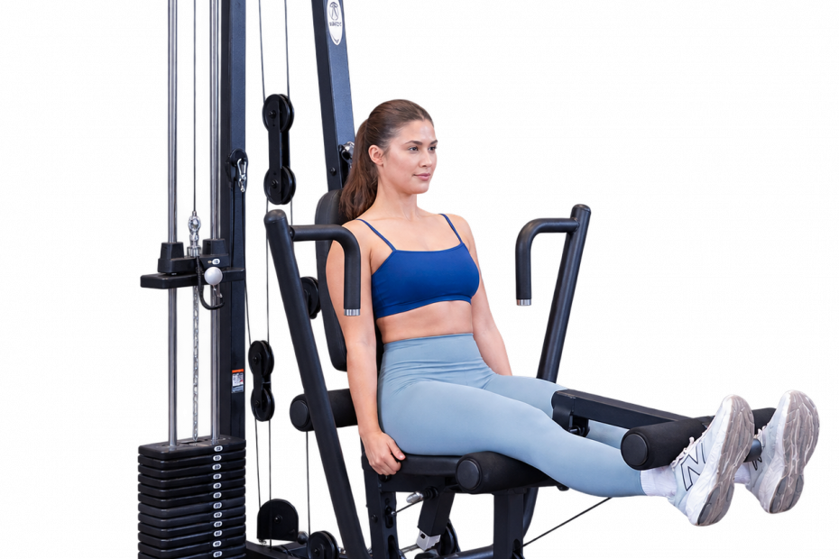 Woman using Body-Solid G1B home gym machine